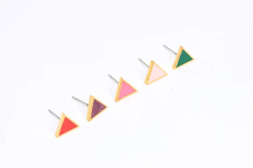 24 Ayar Altın Kaplama Mineli Üçgen Küpe