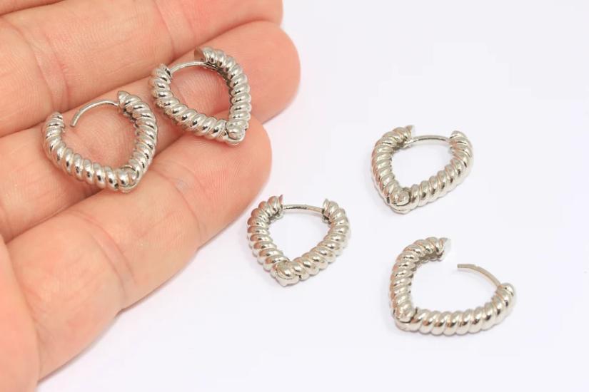 Rodyum Kaplama Örgü Kalp Küpe