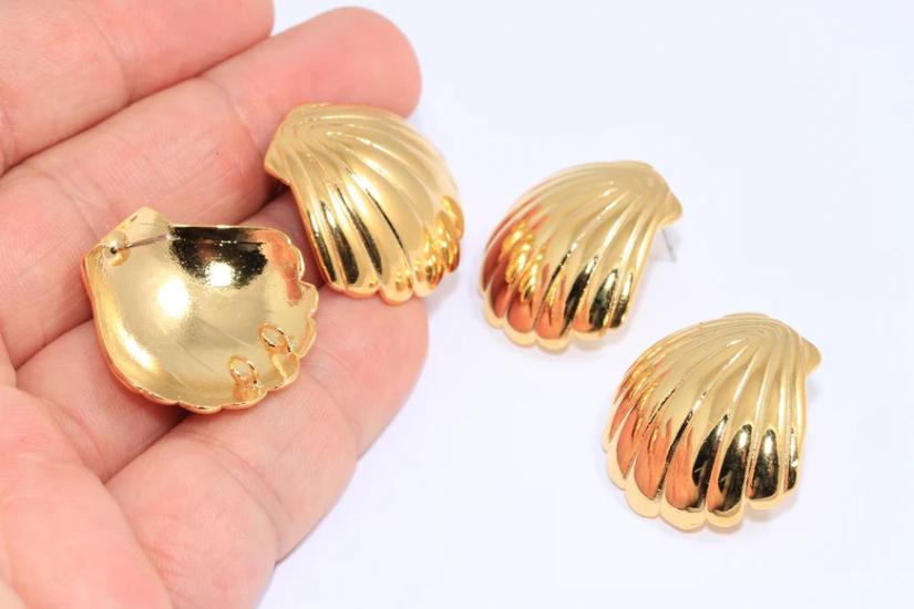 24 Ayar Altın Kaplama Çift Sallantılı Deniz Kabuğu Küpe