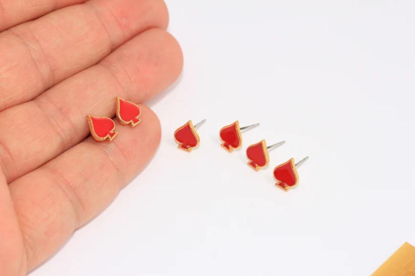 24 Ayar Altın Kaplama  Kırmızı Mineli Maça Küpe