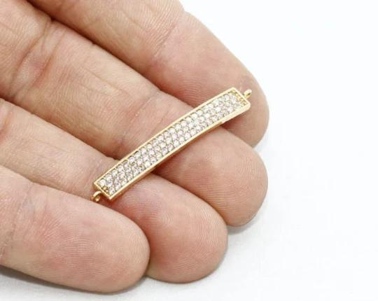 24k Altın Kaplama Beyaz Zirkon Taşlı Dikdörtgen Kolye Ucu