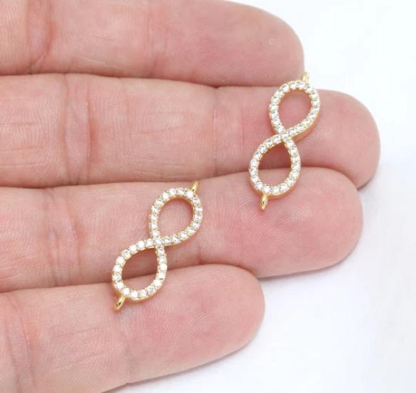 24k Altın Kaplama Beyaz Zirkon Taşlı Sonsuzluk Charms,