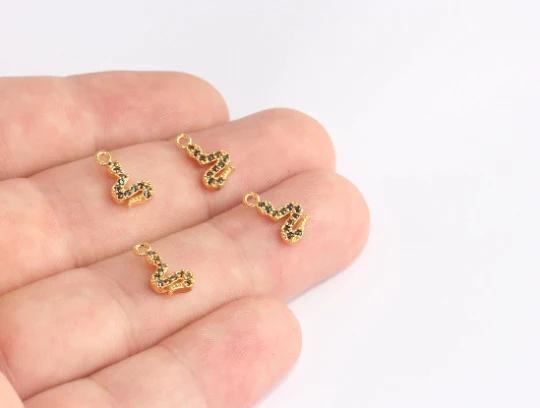 24k Altın Kaplama Yeşil Zirkon Taşlı Yılan Charms,