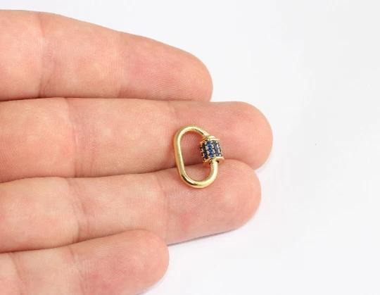 24k Altın Kaplama Lacivert Zirkon Taşlı Oval Vidalı Klips