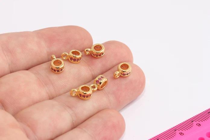 24k Altın Kaplama Yakut Rengi Zirkon Taşlı Yuvarlak Kulp, Sallantı Aparatı