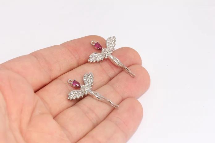 Rodyum Kaplama Beyaz Mor Zirkon Taşlı Melek Charms,