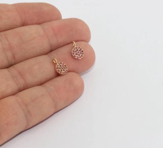 24k Altın Kaplama Yakut Zirkon Taşlı Parlak Yuvarlak Charms,