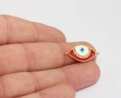 24 Ayar Altın Kaplama Kırmızı Çift Kulplu Mineli Zirkon Taşlı Göz Charm