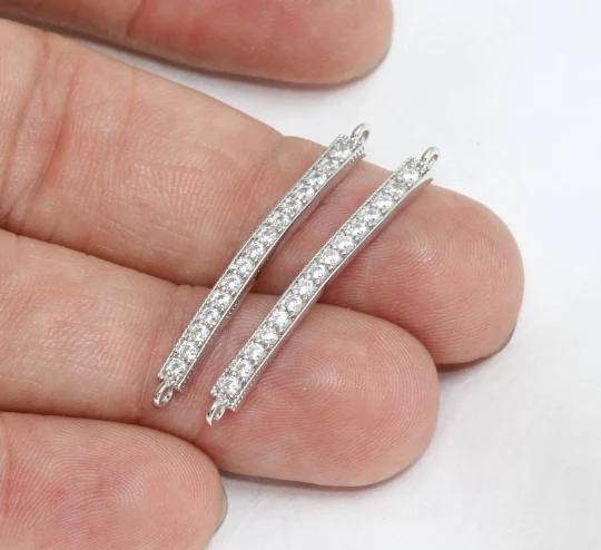 Rodyum Kaplama Beyaz Zirkon Kaplama Uzun Dikdörtgen Charms,