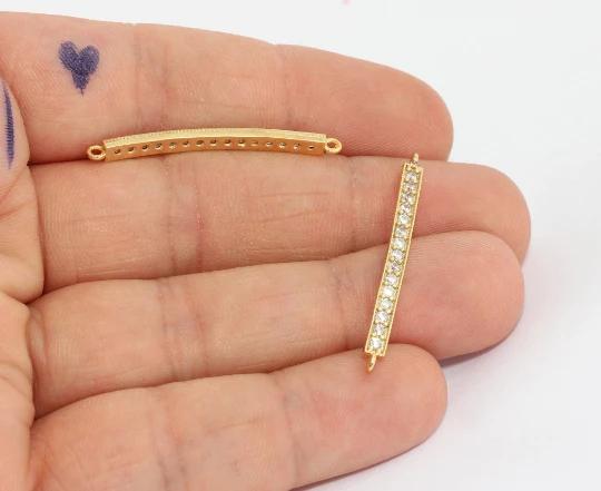 24k Altın Kaplama Beyaz Zirkon Taşlı Yatay Dikdörtgen Charms,