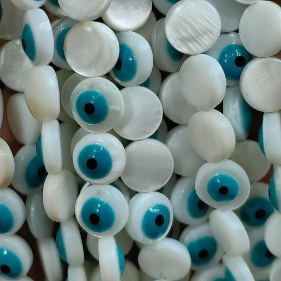8 mm Nazar Boncuklu Yuvarlak Kesimli Sedef Doğal Taşı