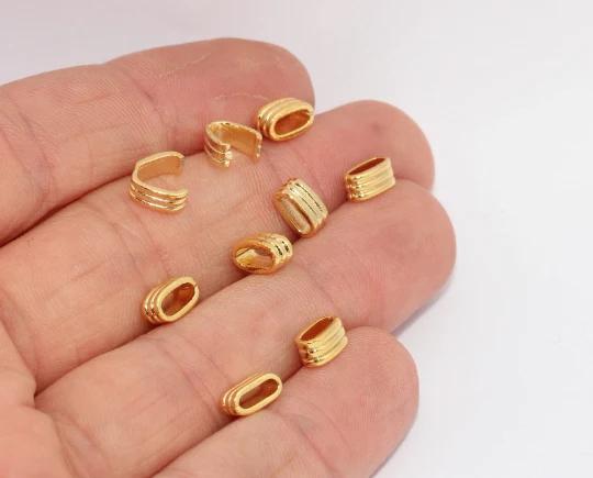 24k Parlak  Altın Kaplama 5 Adet Oval Kolye Asma Aparatı, Mengeç Oval Tepelik
