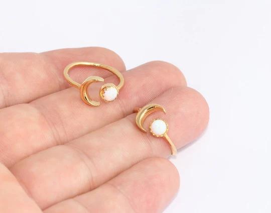 24 Ayar Altın Kaplama Beyaz Zirkon Taşlı  Ay  Yüzük