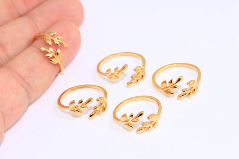 24 Ayar Altın Kaplama  Defne Yaprağı  Yüzük