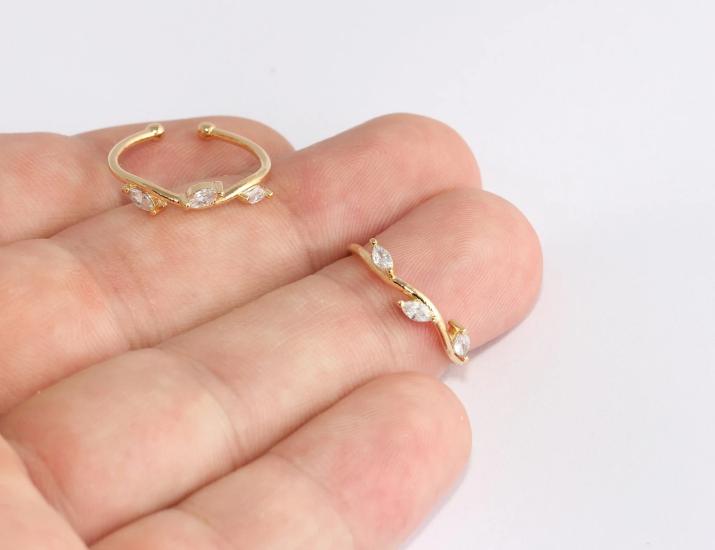 24 Ayar Altın Kaplama Beyaz Zirkon Taşlı  Yaprak  Yüzük