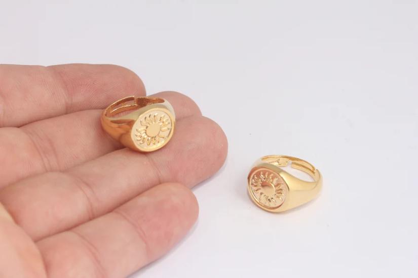 24 Ayar Altın Kaplama Güneş Mührü  Yüzük