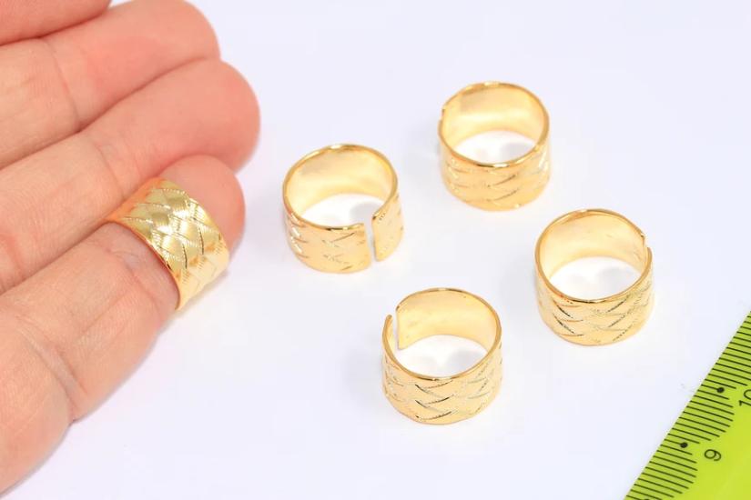 24 Ayar Altın Kaplama  Baklava Dilim Dokulu Yüzük