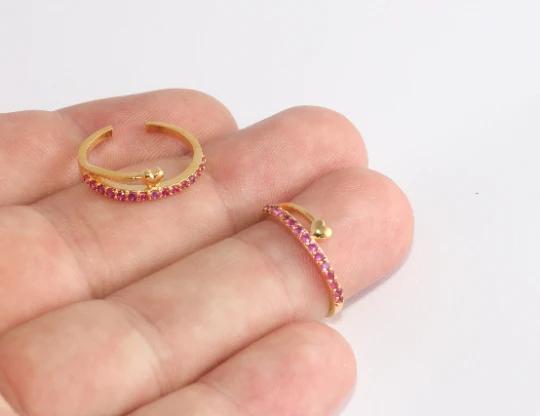 24 Ayar Altın Kaplama  Pembe Zirkon Taşlı Kalp  Yüzük