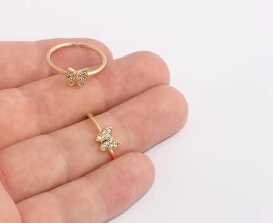 24 Ayar Altın Kaplama Beyaz Taşlı  Kelebek  Yüzük