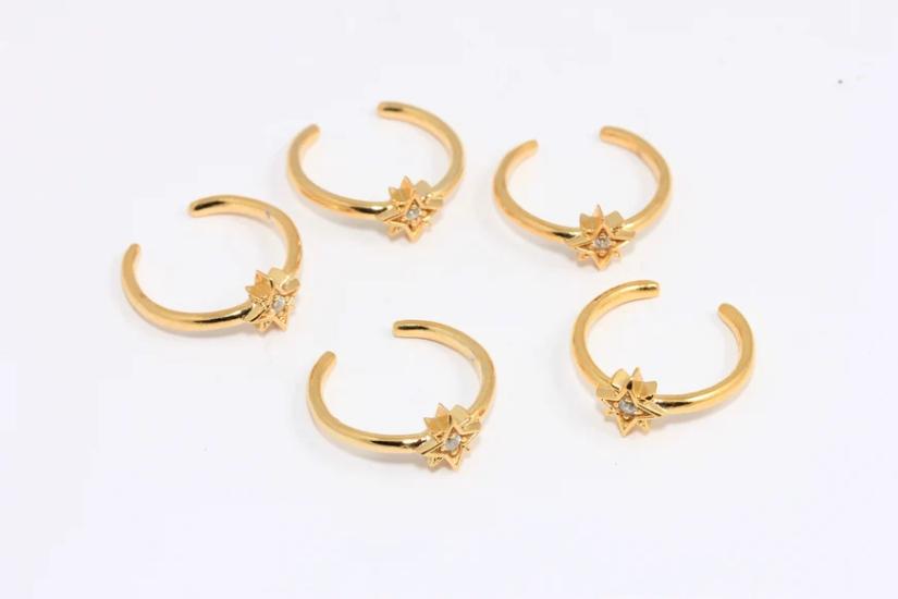 24 Ayar Altın Kaplama  Beyaz Taşlı Kuzey Yıldızı  Yüzük