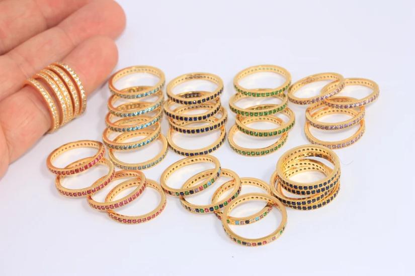 24 Ayar Altın Kaplama Renkli Zirkon Taşlı Yüzük