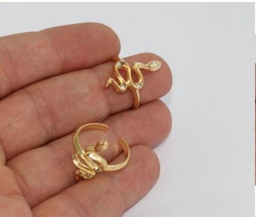 24 Ayar Altın Kaplama  Beyaz Zirkon Taşlı Yılan  Yüzük