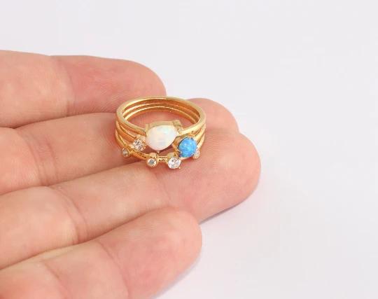 24 Ayar Altın Kaplama Beyaz Mavi Zirkon Taşlı Gezegen  Yüzük