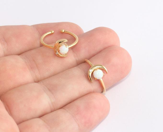 24 Ayar Altın Kaplama Zirkon Taşlı Hilal Ay  Yüzük