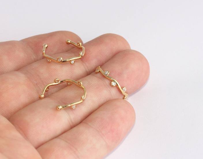 24 Ayar Altın Kaplama  Beyaz Zirkon Taşlı Yaprak  Yüzük