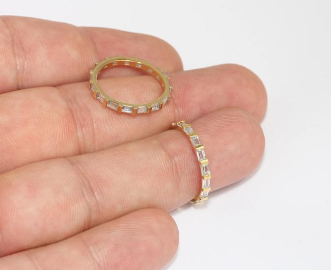 24 Ayar Altın Kaplama Beyaz Zirkon Baget Taşlı  Yüzük