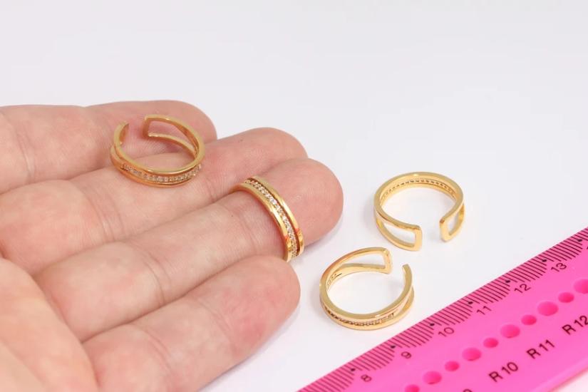 24 Ayar Altın Kaplama  Beyaz Zirkon Taşlı  Yüzük