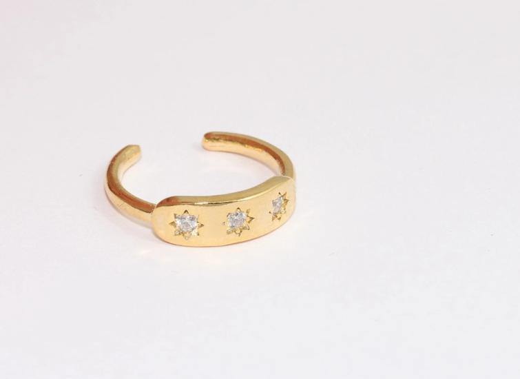 24 Ayar Altın Kaplama  Beyaz Zirkon Taşlı Yıldız  Yüzük