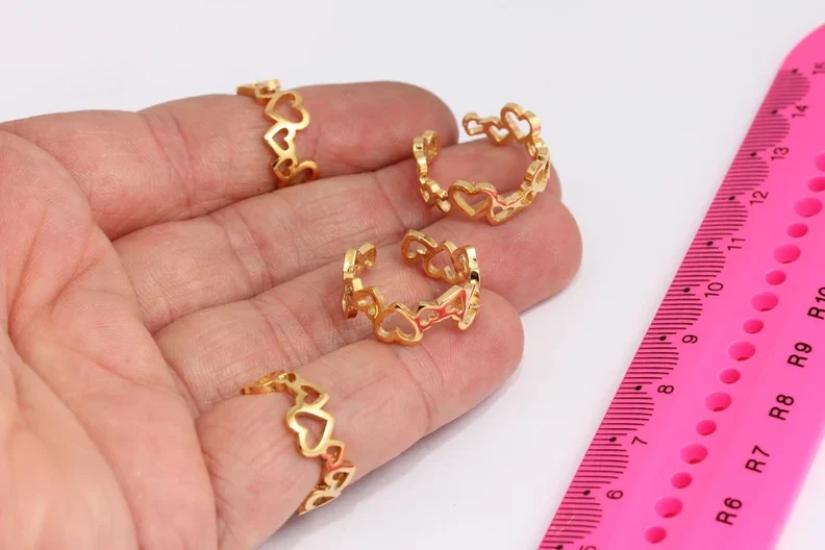 24 Ayar Altın Kaplama Kalp Eklentili  Yüzük