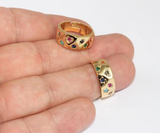 24 Ayar Altın Kaplama  Renkli Zirkon Taşlı Desenli  Yüzük