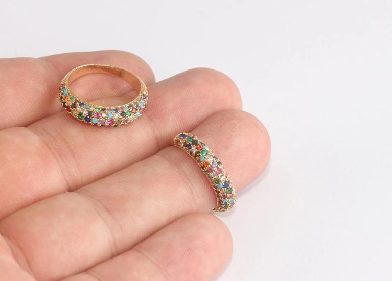 24 Ayar Altın Kaplama Karışık Renkli Zirkon Taşlı  Yüzük