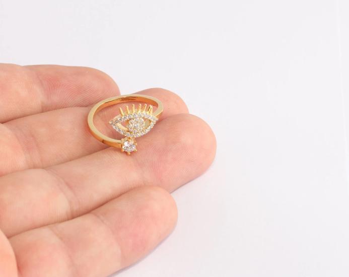 24 Ayar Altın Kaplama  Beyaz Taşlı Zirkon Taşlı Göz  Yüzük