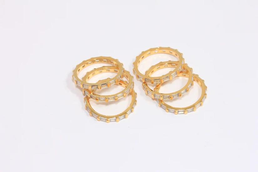 24 Ayar Altın Kaplama Beyaz Baget Taş  Yüzük