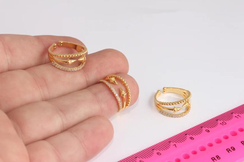 24 Ayar Altın Kaplama  Beyaz Zirkon Taşlı Üçlü  Yüzük