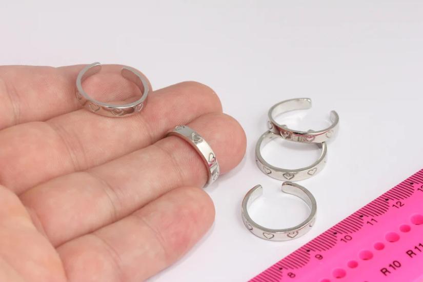 Rodyum Kaplama Gümüş  Kalp Desenli  Yüzük