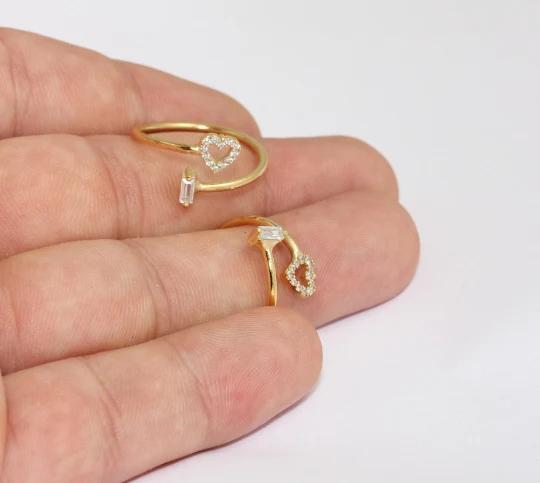 24 Ayar Altın Kaplama  Beyaz  Taşlı Kalp  Yüzük