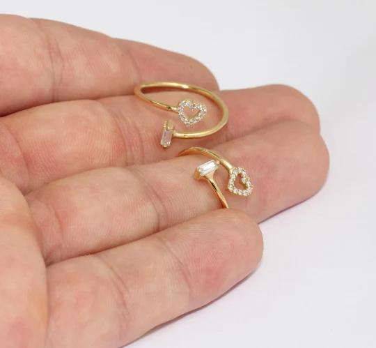 24 Ayar Altın Kaplama  Beyaz  Taşlı Kalp  Yüzük