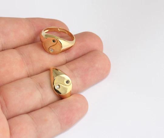 24 Ayar Altın Kaplama Ayarlanabliir Yin Yang  Yüzük