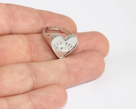 Rodyum Kaplama Gümüş  Göz Desenli Kalp  Yüzük