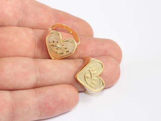 24 Ayar Altın Kaplama  Göz Desenli Kalp  Yüzük