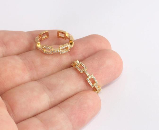 24 Ayar Altın Kaplama  Pembe Zirkon Taşlı Zincir  Yüzük