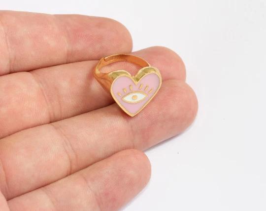 24 Ayar Altın Kaplama  Pembe Mineli Kalp Göz Yüzük