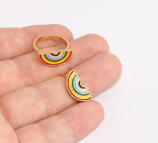 24 Ayar Altın Kaplama  Karşık Mineli Gökkuşağı  Yüzük