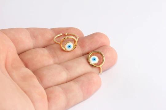 24 Ayar Altın Kaplama Mavi Beyaz Mineli Göz Yüzük