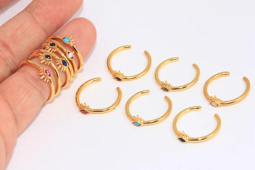 24 Ayar Altın Kaplama Zirkon Taşlı Göz Yüzük