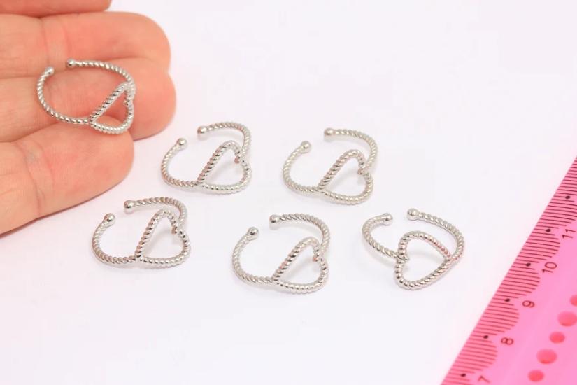 Rodyum Kaplama Burgu Örgülü Kalp  Yüzük